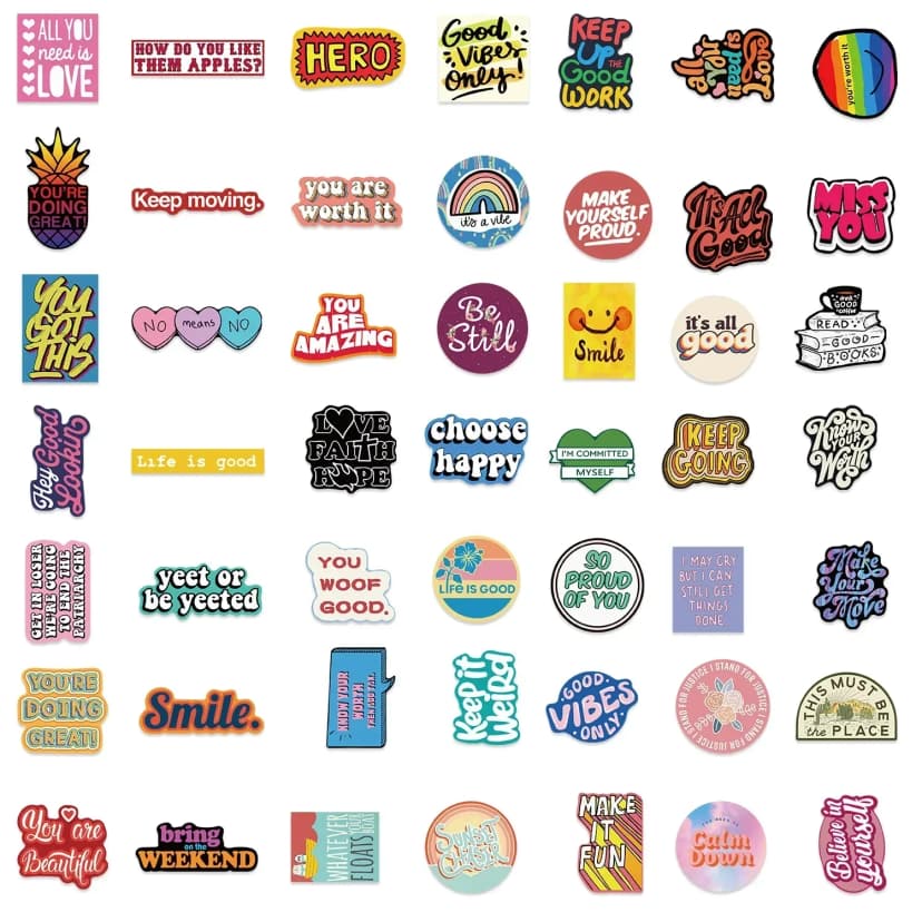 Adesivos de Palavras Positivas para Saúde Mental de Alta Qualidade, Decalques Removíveis Sem Resíduos para Diários e Scrapbooking, Adesivos de Vinil Artísticos Compactos de 1,8 Polegadas para Capas de Smartphone e Copos
