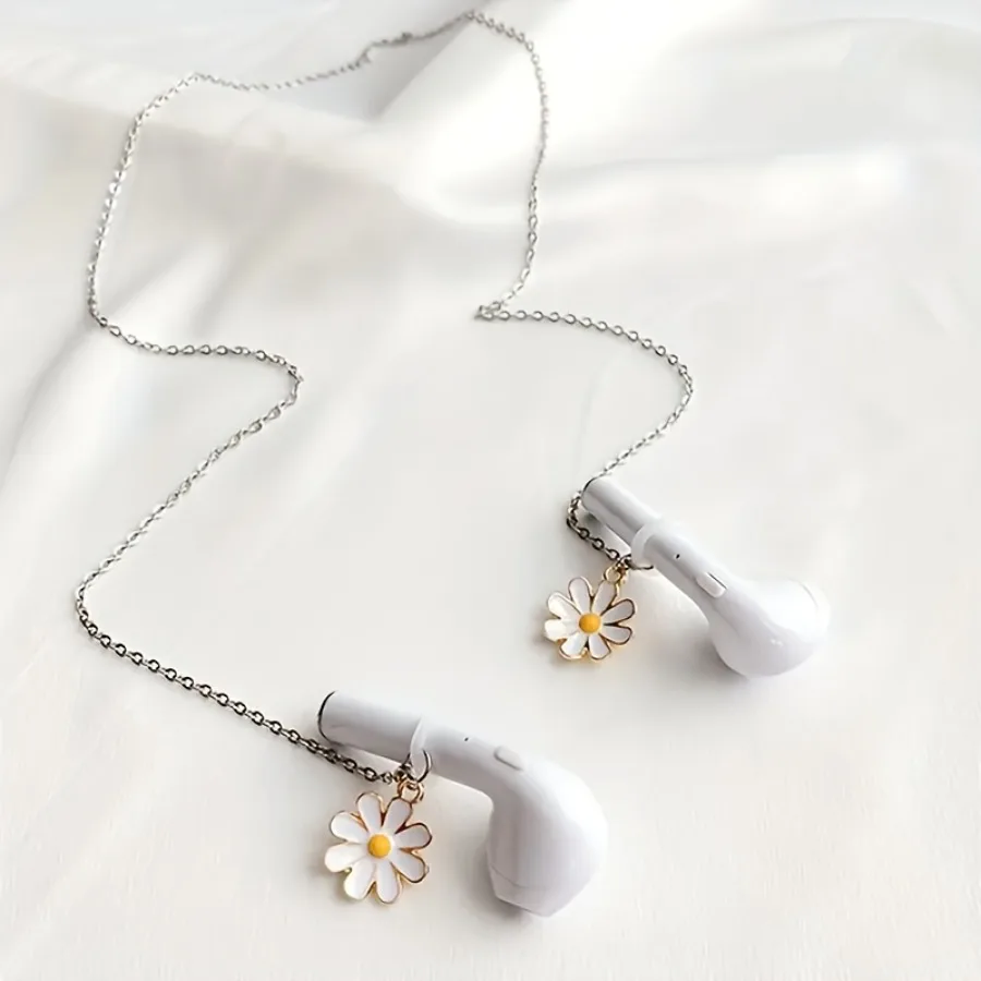Colar de Metal Anti-perda Fresh Daisy, Cordão Universal para Fones de Ouvido Bluetooth Sem Fio, Corrente de Pescoço Minimalista de Verão, Alça Decorativa para Máscara de Dupla Utilização