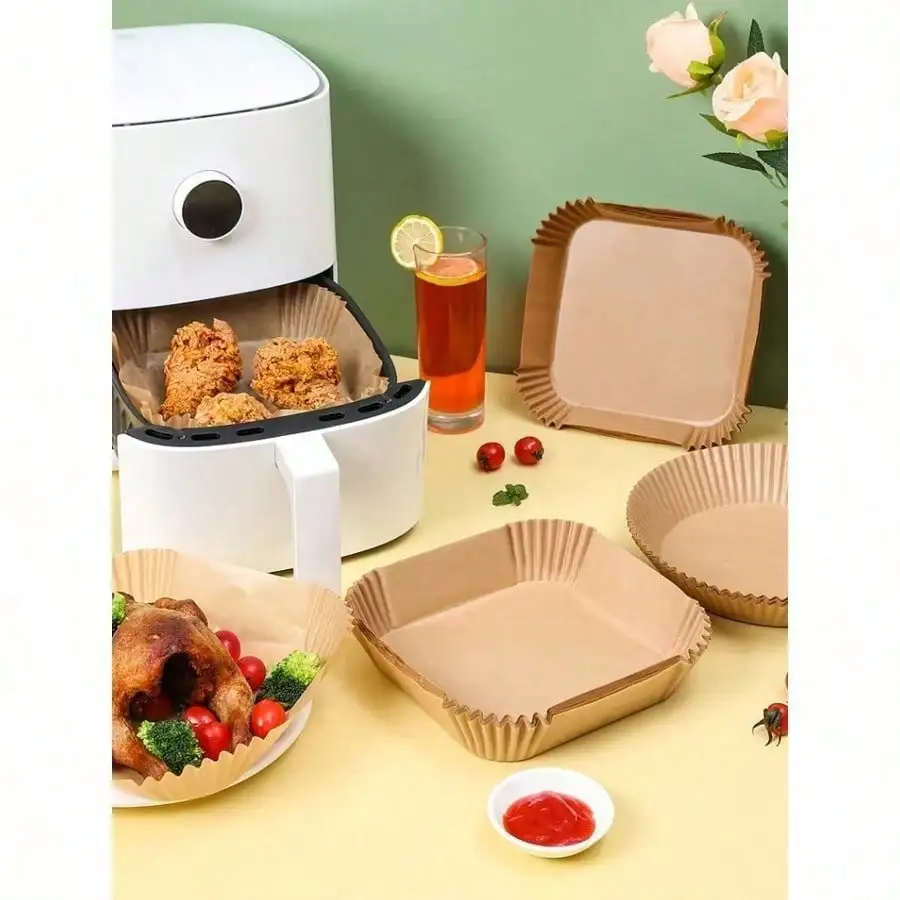 100 unidades de forros de papel para fritadeira, papel antiaderente, compatível com a maioria das fritadeiras