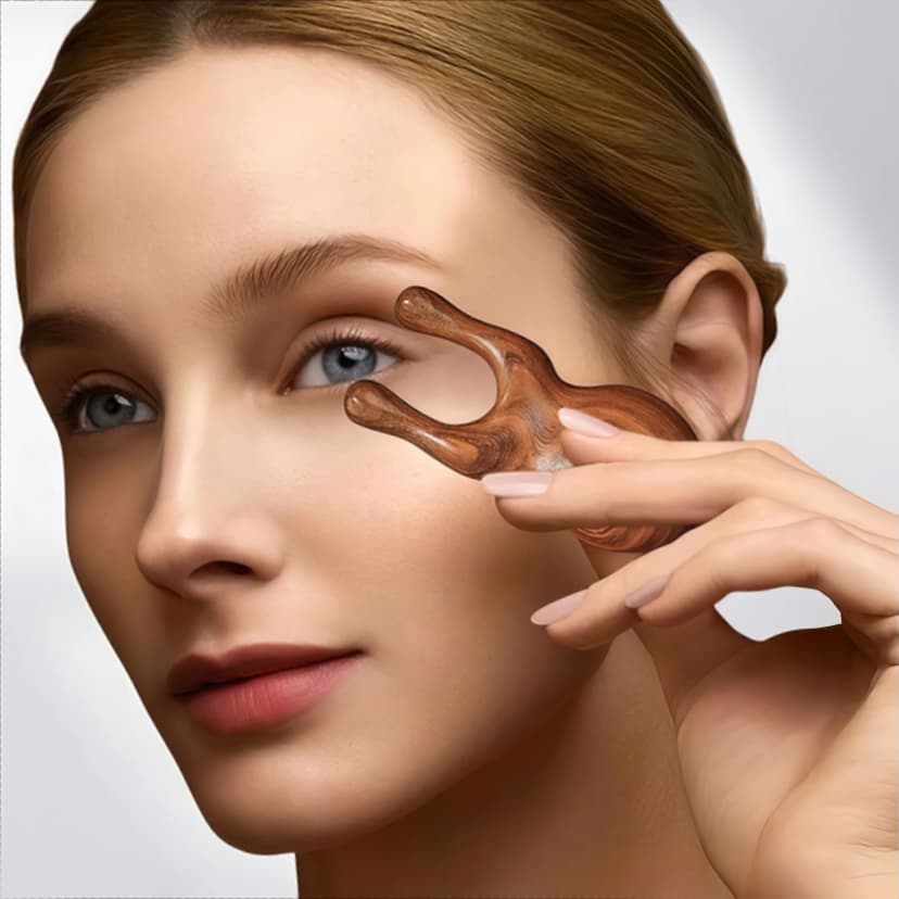 Ferramenta de Massagem Facial Gua Sha em Madeira Natural - Raspador Manual Multifuncional para Cuidados com a Pele do Rosto, Olhos e Nariz