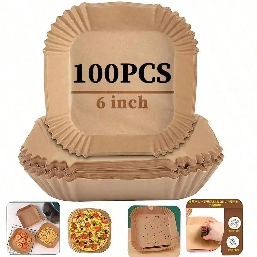 100 unidades de forros quadrados para fritadeira a ar, folhas descartáveis para fritadeira a ar/forno/micro-ondas – perfeitas para nuggets de frango