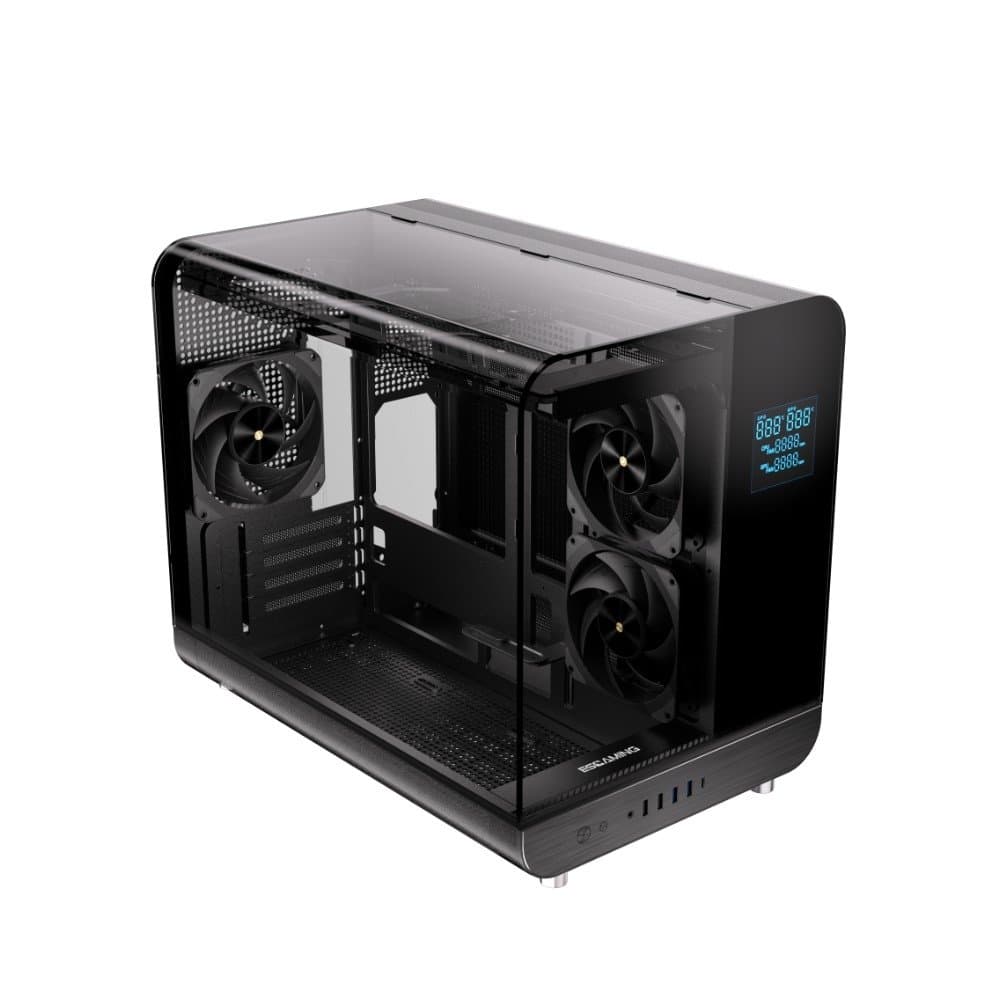 Gabinete Gamer Esgaming Aircredt 007, Mid Tower, M-ATX, Frontal e Lateral em Vidro Temperado, Sem Fans, Preto - Aircraft 007-BK